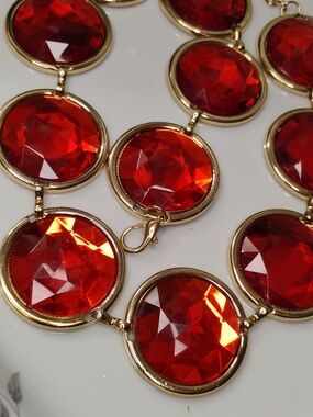 Gold-Tone tone Statement Belt Faceted Orange Flgem Stones.